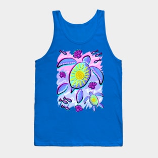 Sea Turtle and Sun Abstract Glitch Ultraviolets Tank Top